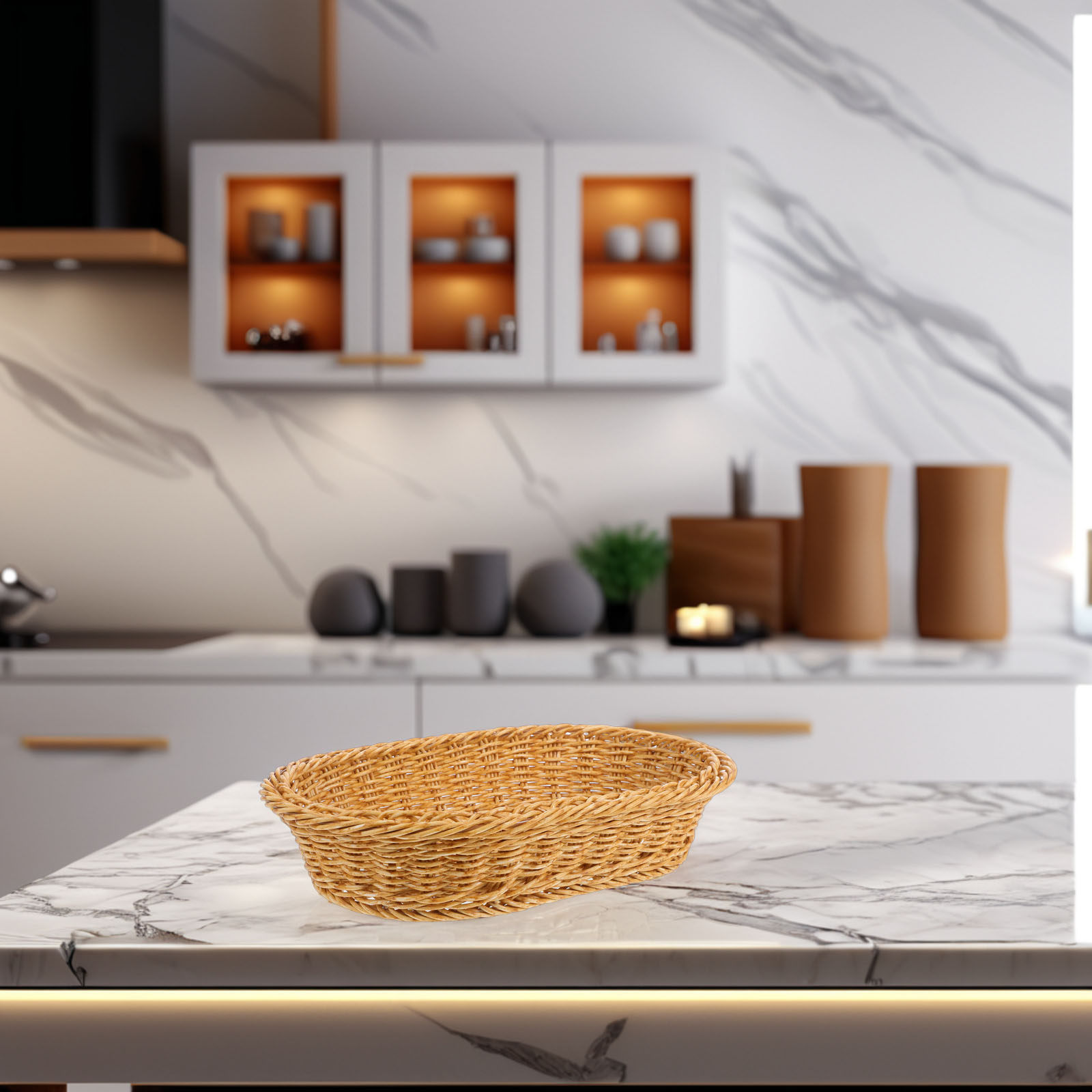 Food Snacks Basket - Plastic Woven Oval Bread Basket Decorative