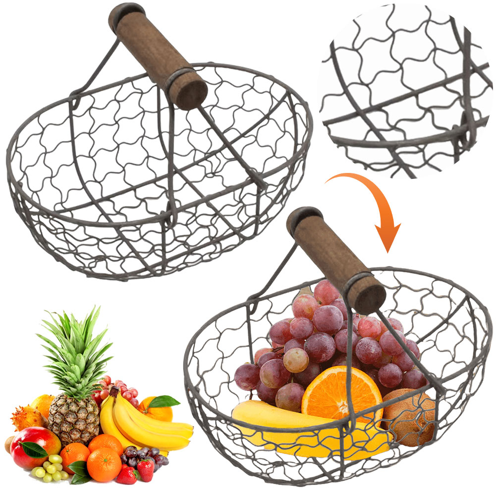 Food Snacks Basket - Iron Snack Fruit Plate with Wooden