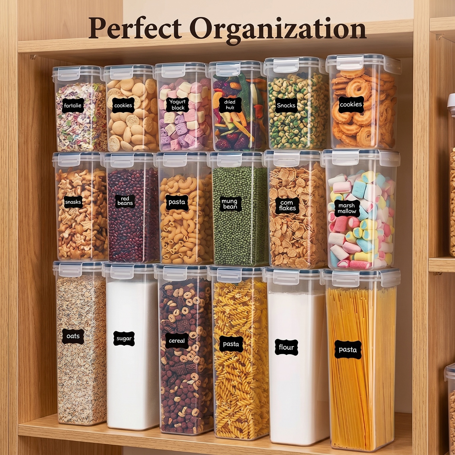 24 Pack Airtight Cereal Storag - Snacks Food Labels ulasan dan harga